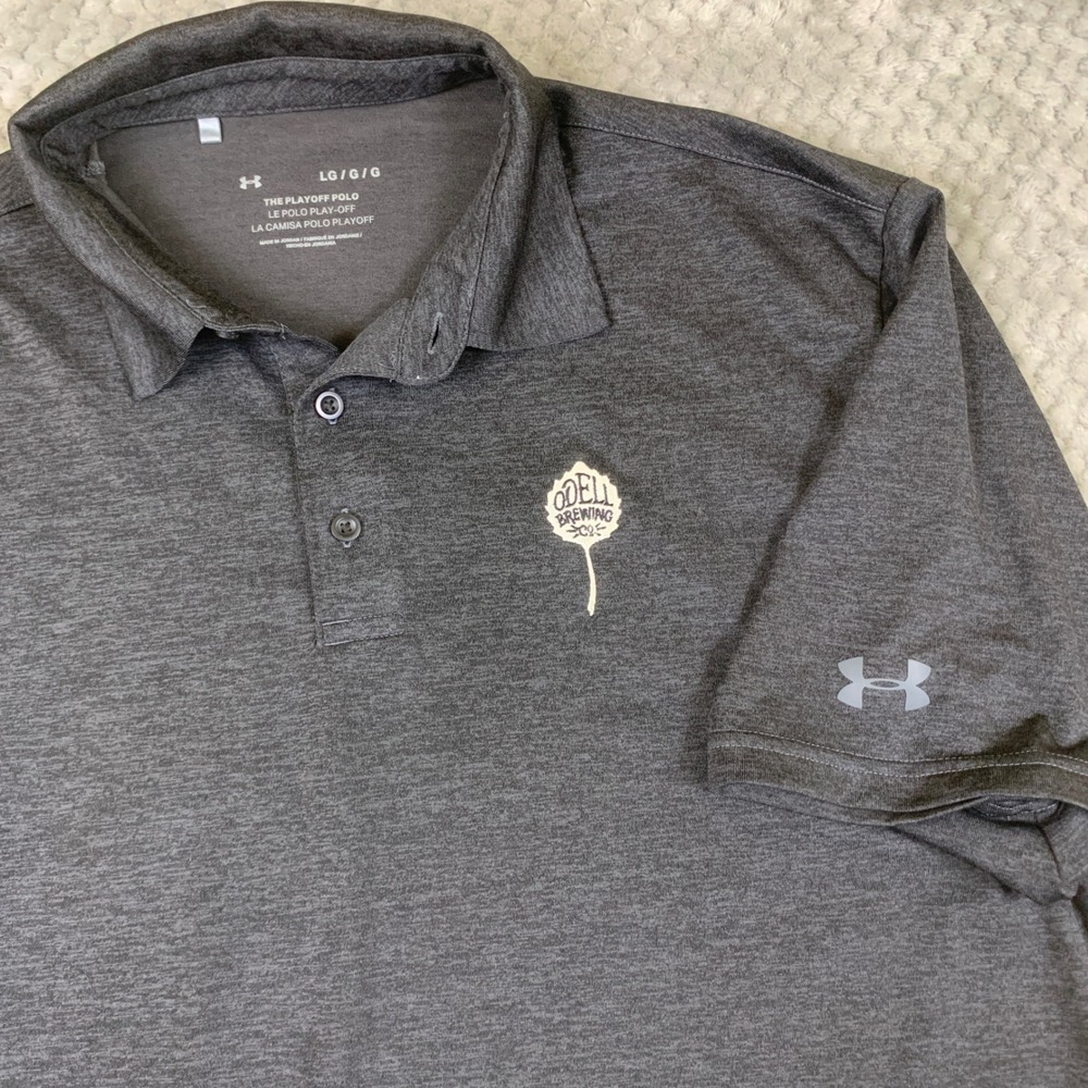 Under Armour Playoff Polo Mens L Gray Odell Brewing Co Logo Golf UM0807